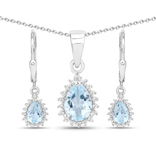 2.00 Carat Genuine Blue Topaz and White Topaz .925 Sterling Silver Jewelry Set by Bids.com