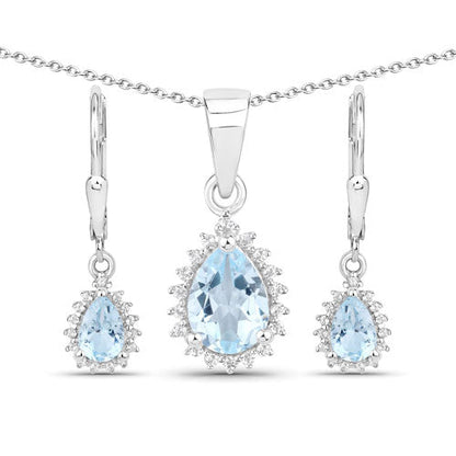 2.00 Carat Genuine Blue Topaz and White Topaz .925 Sterling Silver Jewelry Set by Bids.com