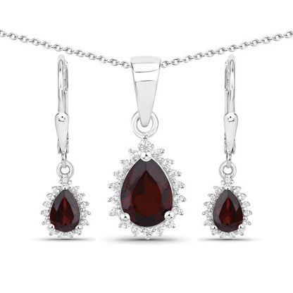 1.88 Carat Genuine Garnet and White Topaz .925 Sterling Silver Jewelry Set  DestGlow