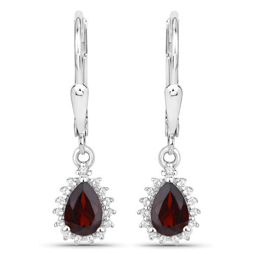 1.88 Carat Genuine Garnet and White Topaz .925 Sterling Silver Jewelry Set  DestGlow
