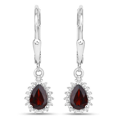 1.88 Carat Genuine Garnet and White Topaz .925 Sterling Silver Jewelry Set  DestGlow