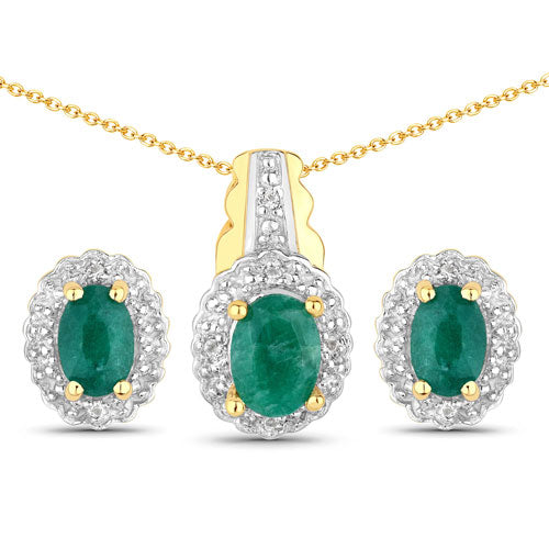 1.71 Carat Dyed Emerald and White Topaz .925 Sterling Silver Jewelry Set by Bids.com