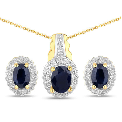 1.96 Carat Genuine Black Blue Sapphire and White Topaz .925 Sterling Silver Jewelry Set by Bids.com