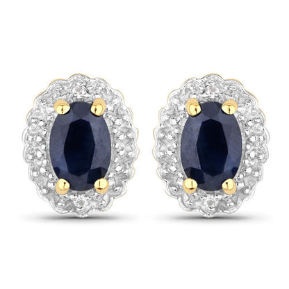 1.96 Carat Genuine Black Blue Sapphire and White Topaz .925 Sterling Silver Jewelry Set by Bids.com