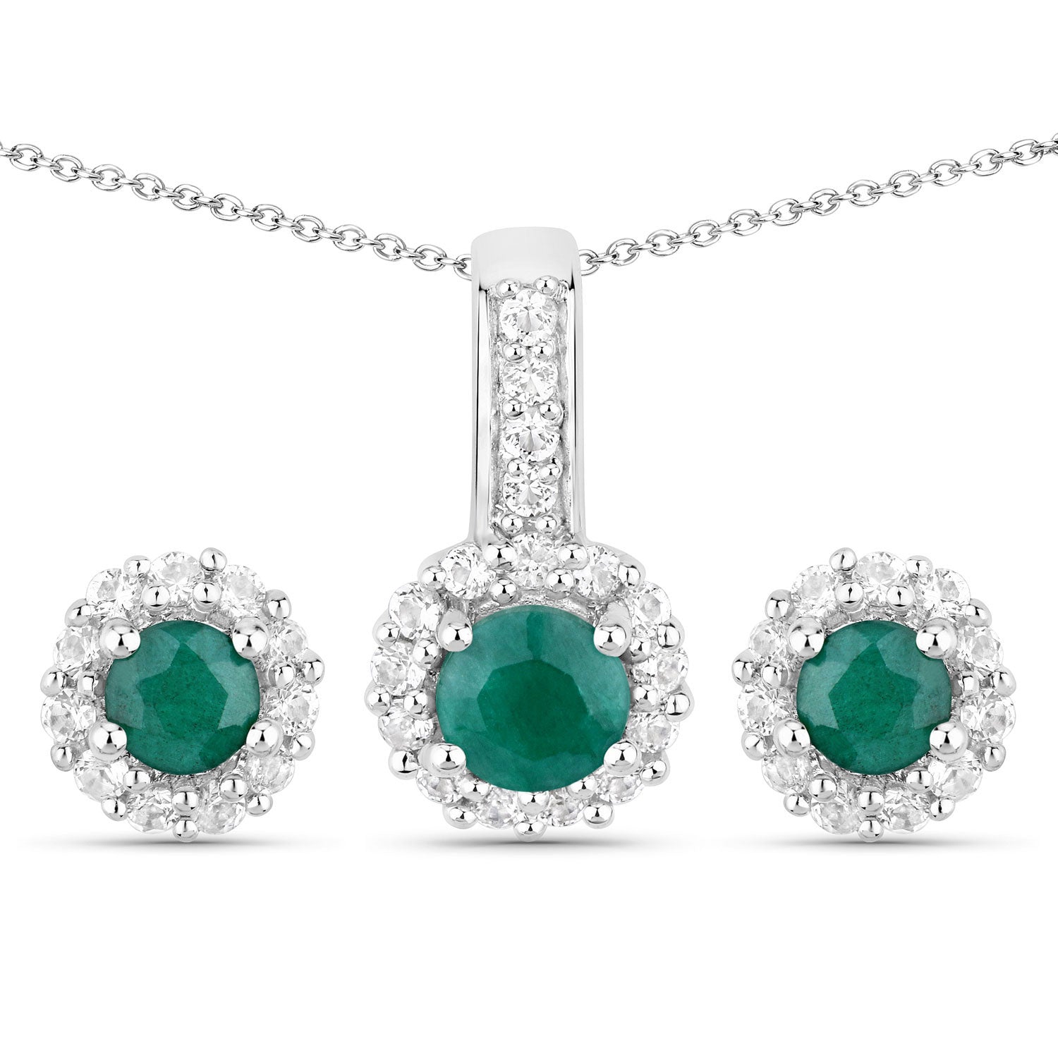 1.81 Carat Dyed Emerald and White Topaz .925 Sterling Silver Jewelry Set by Bids.com