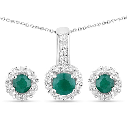 1.81 Carat Dyed Emerald and White Topaz .925 Sterling Silver Jewelry Set by Bids.com