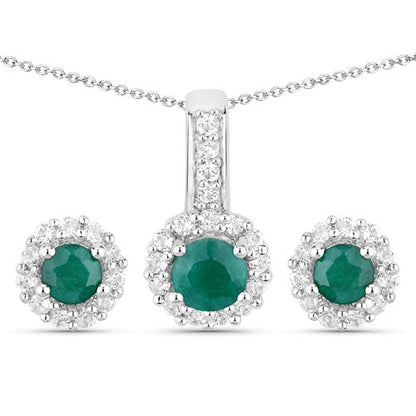 1.81 Carat Dyed Emerald and White Topaz .925 Sterling Silver Jewelry Set by Bids.com