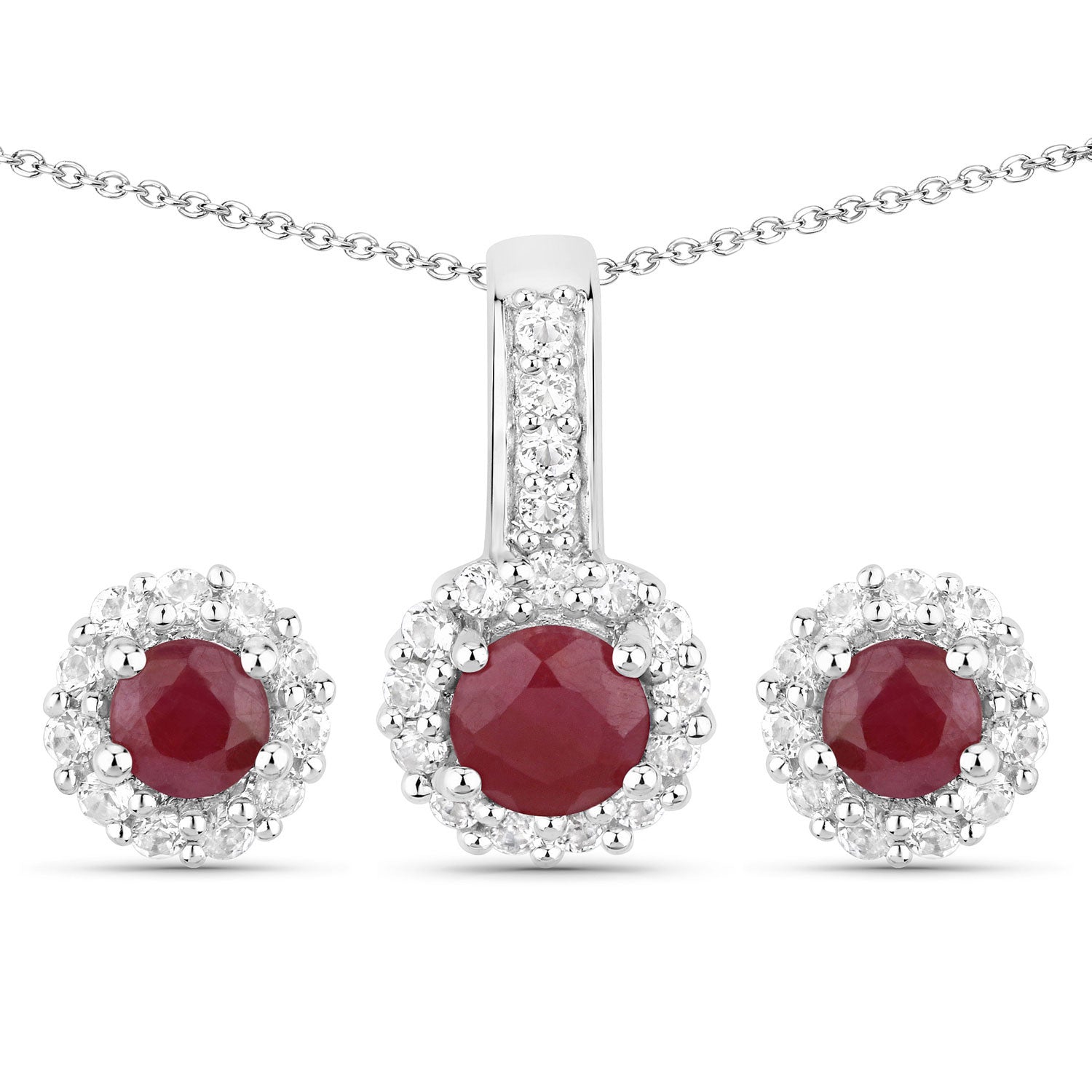 2.17 Carat Genuine Ruby and White Topaz .925 Sterling Silver Jewelry Set by Bids.com