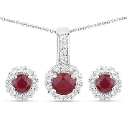 2.17 Carat Genuine Ruby and White Topaz .925 Sterling Silver Jewelry Set by Bids.com