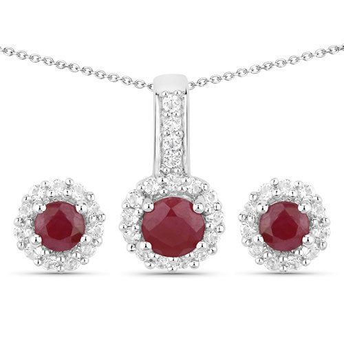 2.17 Carat Genuine Ruby and White Topaz .925 Sterling Silver Jewelry Set by Bids.com