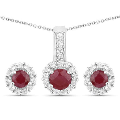 2.17 Carat Genuine Ruby and White Topaz .925 Sterling Silver Jewelry Set by Bids.com