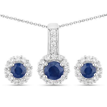 2.17 Carat Genuine Blue Sapphire and White Topaz .925 Sterling Silver Jewelry Set  DestGlow