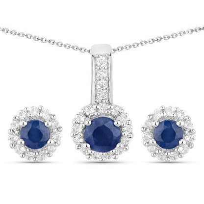2.17 Carat Genuine Blue Sapphire and White Topaz .925 Sterling Silver Jewelry Set  DestGlow