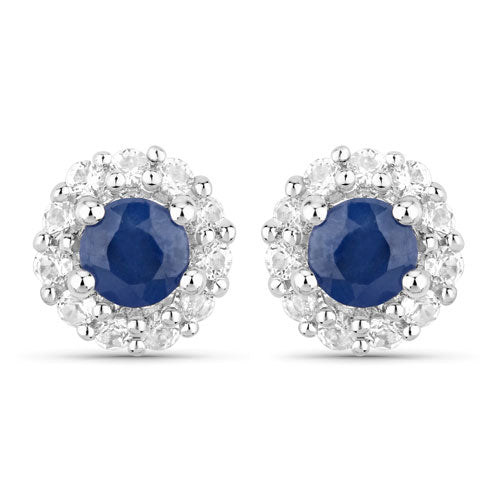 2.17 Carat Genuine Blue Sapphire and White Topaz .925 Sterling Silver Jewelry Set  DestGlow