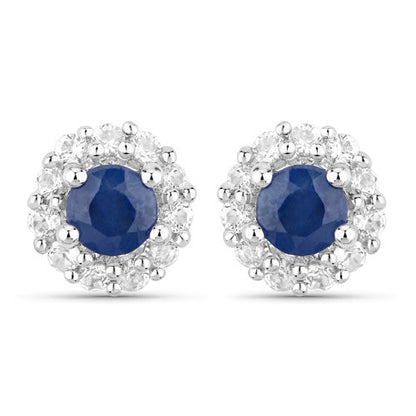 2.17 Carat Genuine Blue Sapphire and White Topaz .925 Sterling Silver Jewelry Set  DestGlow
