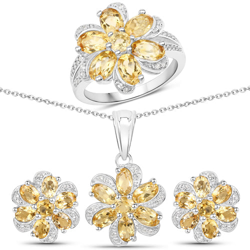 7.92 Carat Genuine Citrine and White Topaz .925 Sterling Silver 3 Piece Jewelry Set (Ring, Earrings, and Pendant w/ Chain) by Bids.com
