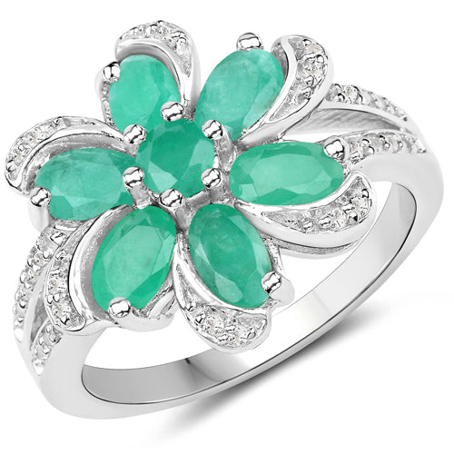 7.84 Carat Genuine Emerald and White Topaz .925 Sterling Silver 3 Piece Jewelry Set (Ring, Earrings, and Pendant w/ Chain) by Bids.com