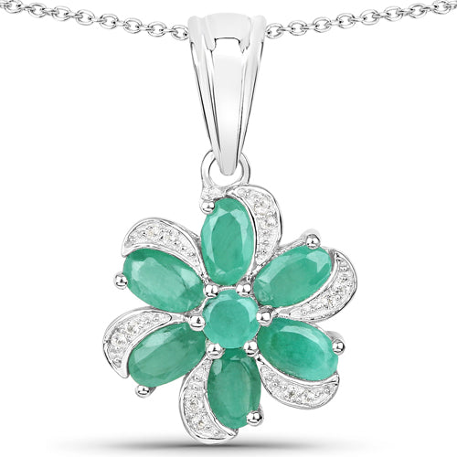 7.84 Carat Genuine Emerald and White Topaz .925 Sterling Silver 3 Piece Jewelry Set (Ring, Earrings, and Pendant w/ Chain) by Bids.com