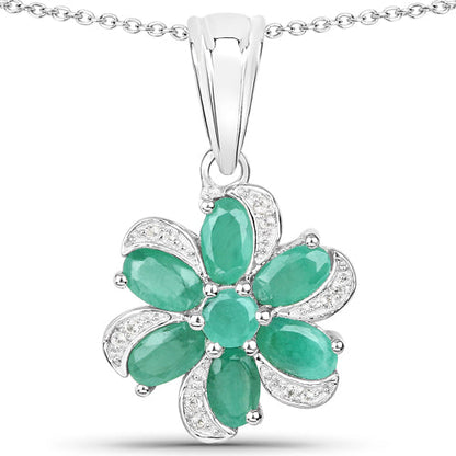 7.84 Carat Genuine Emerald and White Topaz .925 Sterling Silver 3 Piece Jewelry Set (Ring, Earrings, and Pendant w/ Chain) by Bids.com
