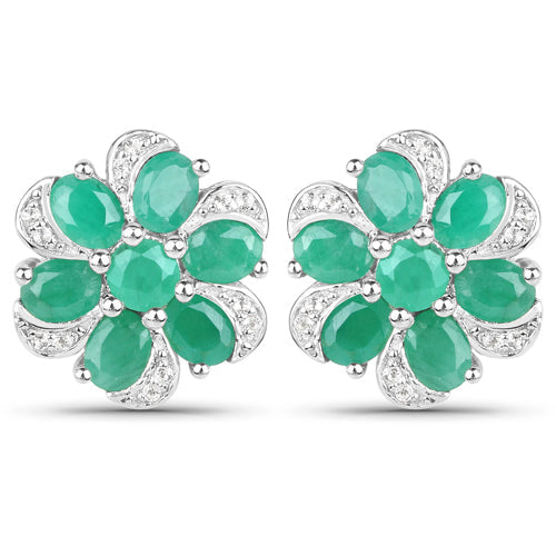 7.84 Carat Genuine Emerald and White Topaz .925 Sterling Silver 3 Piece Jewelry Set (Ring, Earrings, and Pendant w/ Chain) by Bids.com