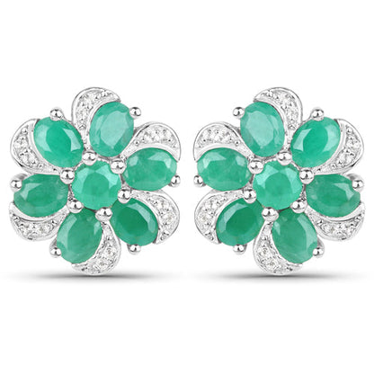 7.84 Carat Genuine Emerald and White Topaz .925 Sterling Silver 3 Piece Jewelry Set (Ring, Earrings, and Pendant w/ Chain) by Bids.com