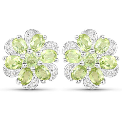 8.04 Carat Genuine Peridot and White Topaz .925 Sterling Silver 3 Piece Jewelry Set (Ring, Earrings, and Pendant w/ Chain) by Bids.com