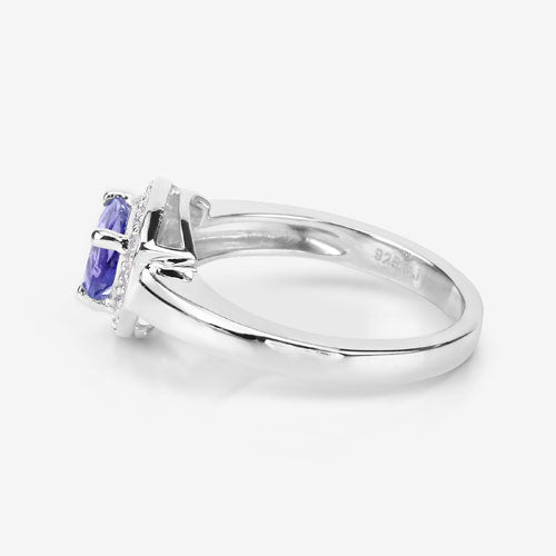 0.87 Carat Genuine Tanzanite and White Topaz .925 Sterling Silver Ring  DestGlow