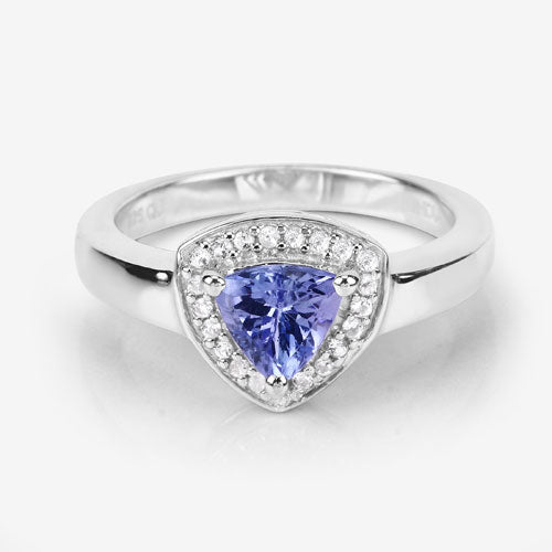0.87 Carat Genuine Tanzanite and White Topaz .925 Sterling Silver Ring  DestGlow