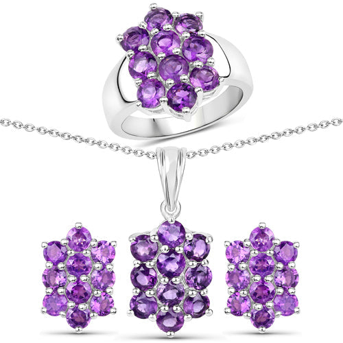 6.80 Carat Genuine Amethyst .925 Sterling Silver 3 Piece Jewelry Set (Ring, Earrings, and Pendant w/ Chain) by Bids.com