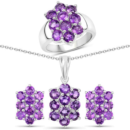 6.80 Carat Genuine Amethyst .925 Sterling Silver 3 Piece Jewelry Set (Ring, Earrings, and Pendant w/ Chain) by Bids.com