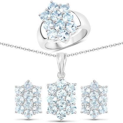 8.80 Carat Genuine Blue Topaz .925 Sterling Silver 3 Piece Jewelry Set (Ring, Earrings, and Pendant w/ Chain) by Bids.com
