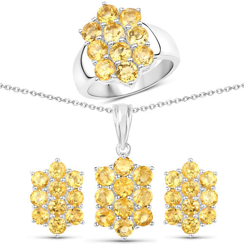 6.60 Carat Genuine Citrine .925 Sterling Silver 3 Piece Jewelry Set (Ring, Earrings, and Pendant w/ Chain) by Bids.com