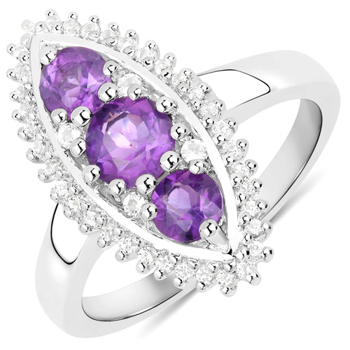 3.60 Carat Genuine Amethyst and White Topaz .925 Sterling Silver 3 Piece Jewelry Set (Ring, Earrings, and Pendant w/ Chain) by Bids.com