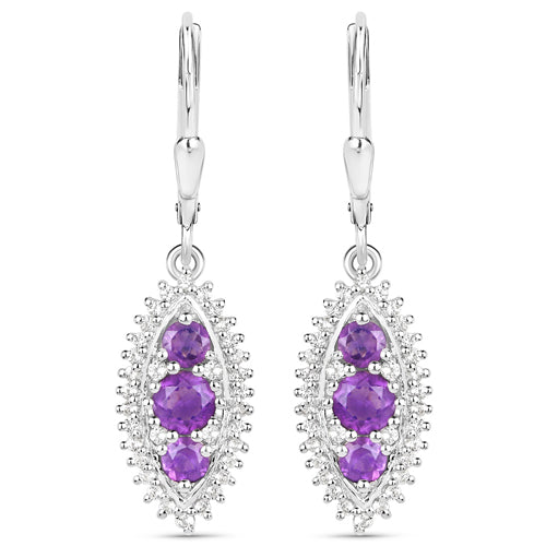 3.60 Carat Genuine Amethyst and White Topaz .925 Sterling Silver 3 Piece Jewelry Set (Ring, Earrings, and Pendant w/ Chain) by Bids.com