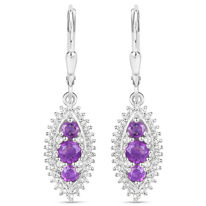 3.60 Carat Genuine Amethyst and White Topaz .925 Sterling Silver 3 Piece Jewelry Set (Ring, Earrings, and Pendant w/ Chain) by Bids.com