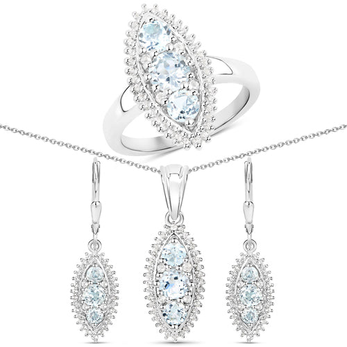 4.50 Carat Genuine Blue Topaz and White Topaz .925 Sterling Silver 3 Piece Jewelry Set (Ring, Earrings, and Pendant w/ Chain) by Bids.com