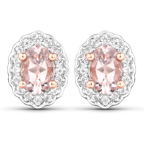 1.98 Carat Genuine Morganite and White Topaz .925 Sterling Silver 3 Piece Jewelry Set (Ring, Earrings, and Pendant w/ Chain)  DestGlow