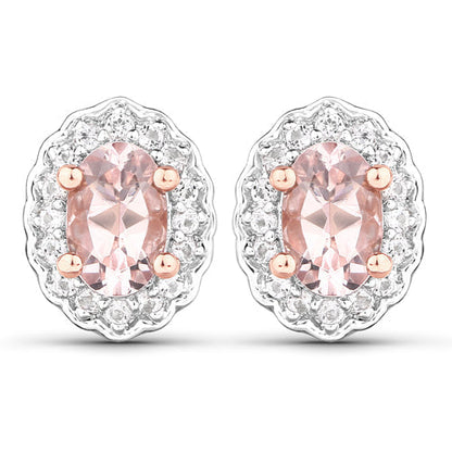 1.98 Carat Genuine Morganite and White Topaz .925 Sterling Silver 3 Piece Jewelry Set (Ring, Earrings, and Pendant w/ Chain)  DestGlow