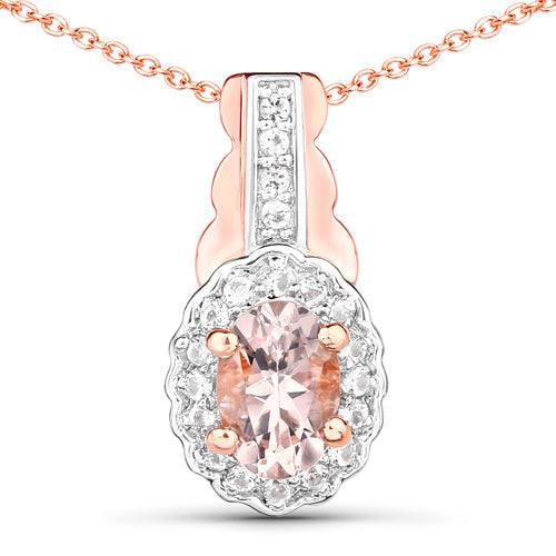 1.98 Carat Genuine Morganite and White Topaz .925 Sterling Silver 3 Piece Jewelry Set (Ring, Earrings, and Pendant w/ Chain)  DestGlow
