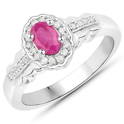 2.46 Carat Genuine Ruby and White Topaz .925 Sterling Silver 3 Piece Jewelry Set (Ring, Earrings, and Pendant w/ Chain)  DestGlow
