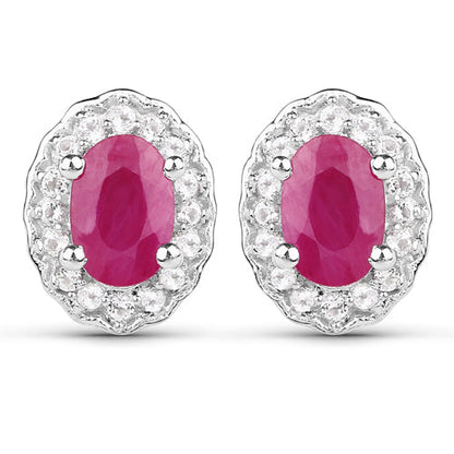 2.46 Carat Genuine Ruby and White Topaz .925 Sterling Silver 3 Piece Jewelry Set (Ring, Earrings, and Pendant w/ Chain)  DestGlow