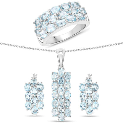 9.88 Carat Genuine Blue Topaz .925 Sterling Silver 3 Piece Jewelry Set (Ring, Earrings, and Pendant w/ Chain) by Bids.com