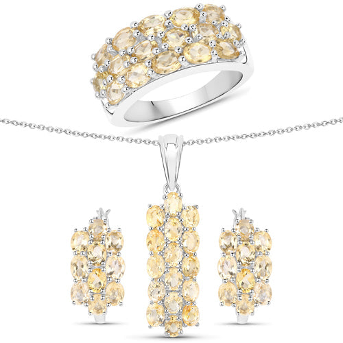 8.32 Carat Genuine Citrine .925 Sterling Silver 3 Piece Jewelry Set (Ring, Earrings, and Pendant w/ Chain) by Bids.com