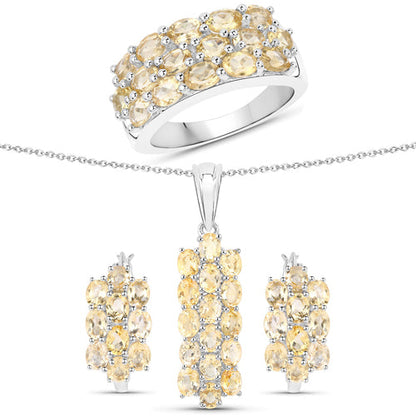 8.32 Carat Genuine Citrine .925 Sterling Silver 3 Piece Jewelry Set (Ring, Earrings, and Pendant w/ Chain) by Bids.com