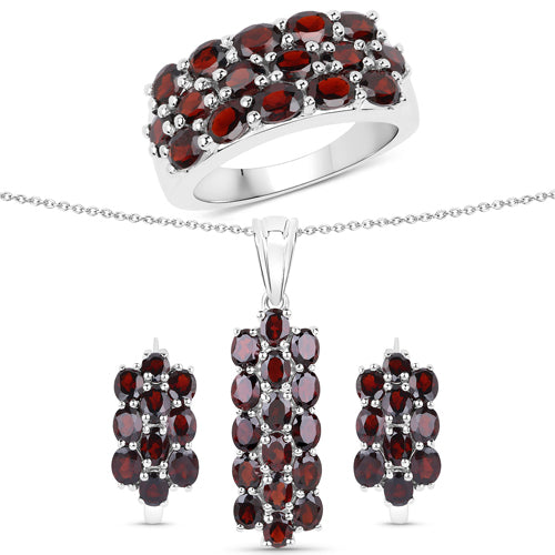 10.40 Carat Genuine Garnet .925 Sterling Silver 3 Piece Jewelry Set (Ring, Earrings, and Pendant w/ Chain) by Bids.com