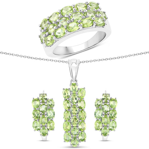 8.84 Carat Genuine Peridot .925 Sterling Silver 3 Piece Jewelry Set (Ring, Earrings, and Pendant w/ Chain) by Bids.com
