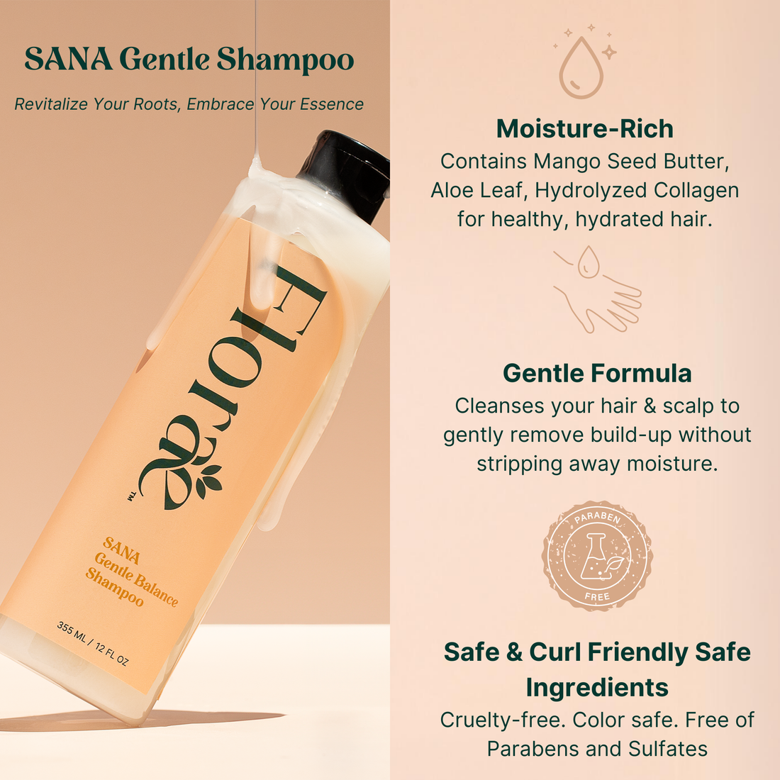 SANA Gentle Balance Shampoo - Infused w/ Hydrolyzed Collagen by Floraebeauty