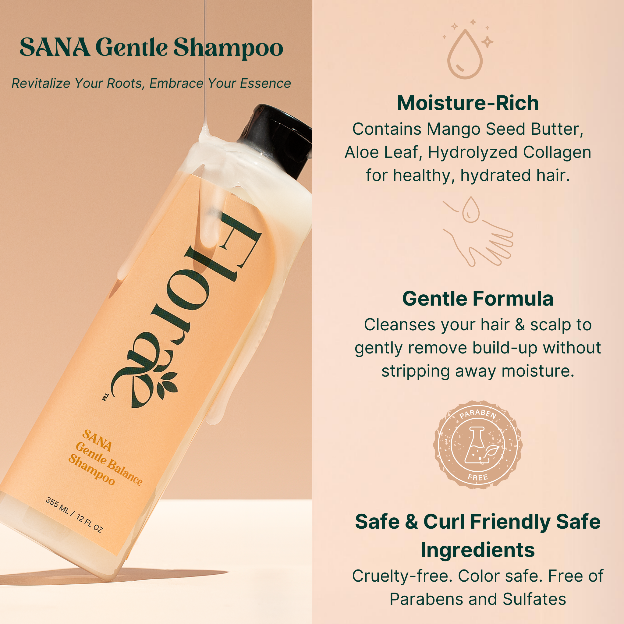 SANA Gentle Balance Shampoo - Infused w/ Hydrolyzed Collagen by Floraebeauty