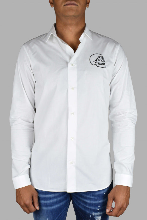 Philipp Plein Men Gold Cut Ls Skull Shirt by Luosophy