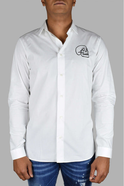 Philipp Plein Men Gold Cut Ls Skull Shirt by Luosophy